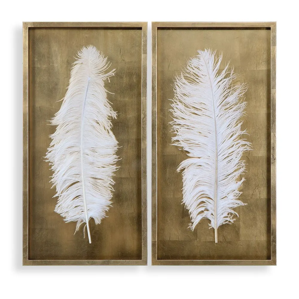White Feathers Shadow Boxes S/2