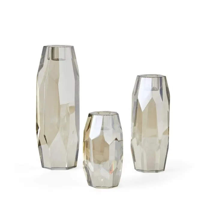 Multifaceted Taper Candleholders - Crystal, S/3