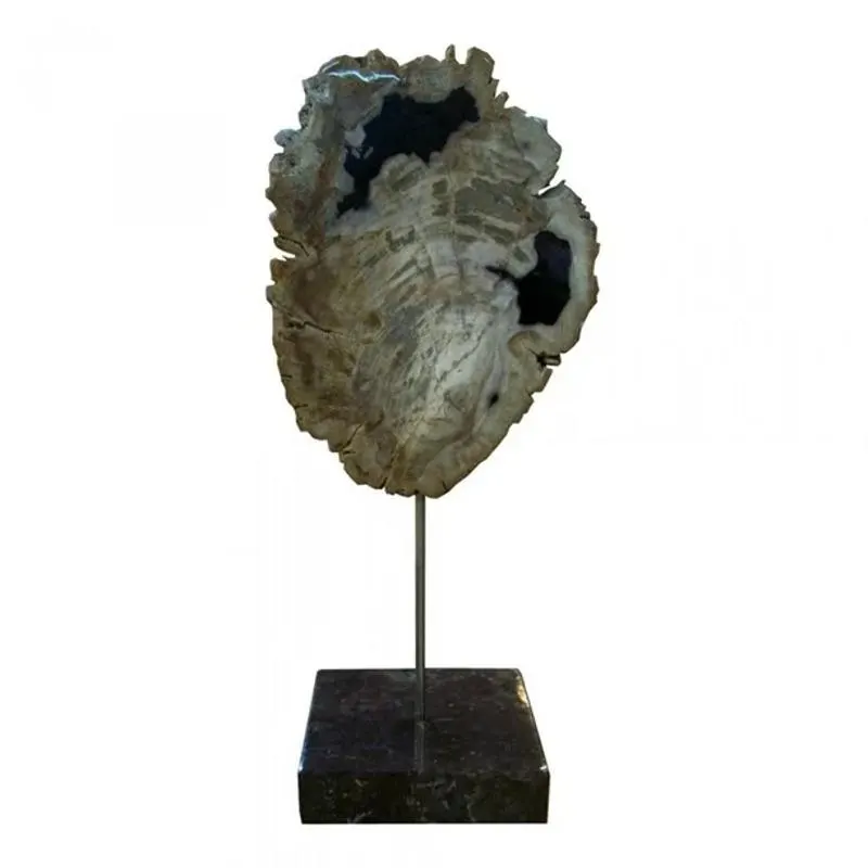 Petrified Wood Sculpture On Black Marble Base