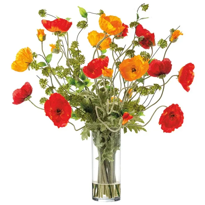 36"lrg Mix Poppies In Tall Gls