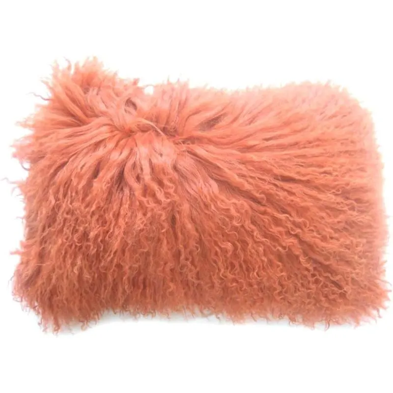 Rectangular Lamb Fur Pillow Orange
