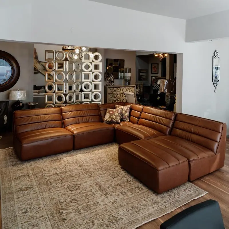 KUKA Leather Sectional Sofa - Gris Obscuro